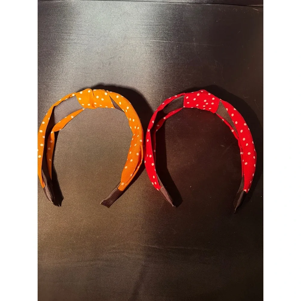 2‎ Pack Polka Dot Knotted Headbands Red and Orange Retro Top Knot Hair